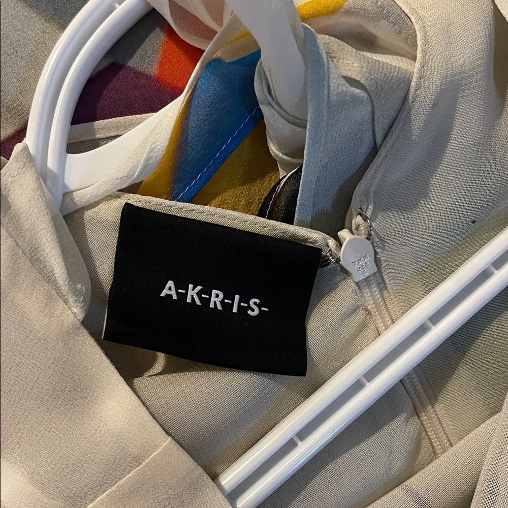 AKRIS Alex Girard Multicolor Abstract Long Sleeve Silk layered maxi dress size 4 - Picture 10 of 11